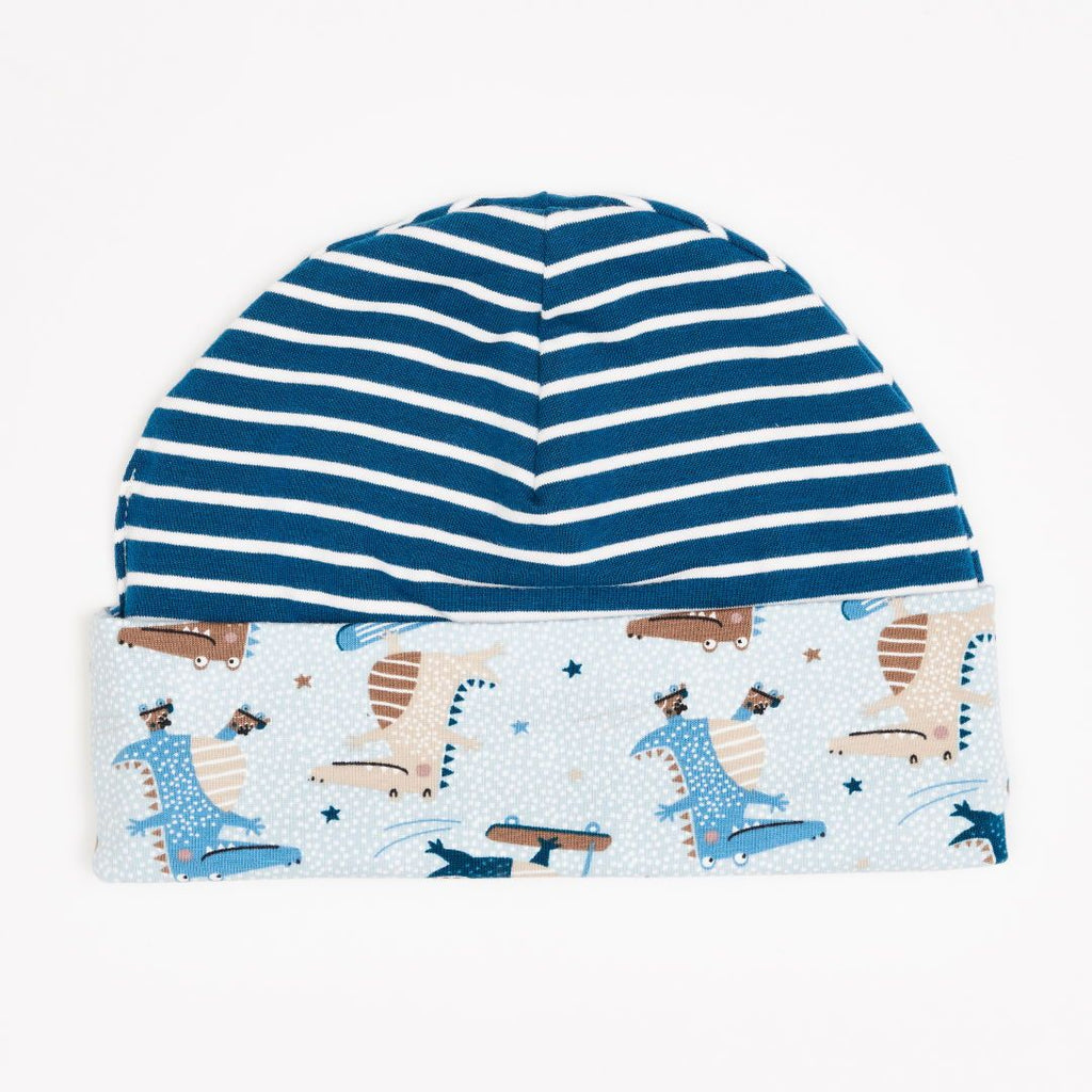 Lined baby hat "Crocs on Wheels | Stripes Water by Night"