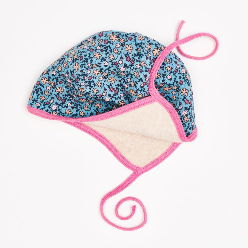Fleece baby hat with ear flaps "Missy Flower | Fleece Nude Marl"