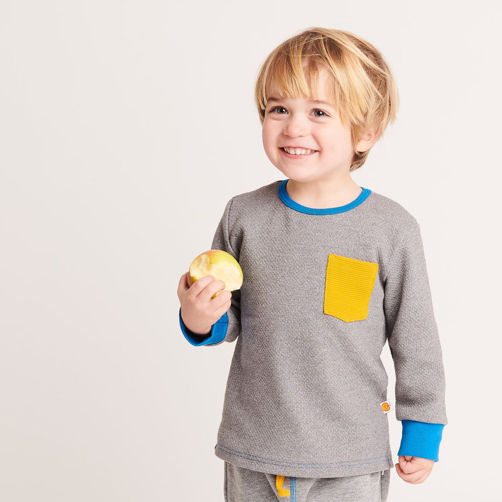 Boy`s Long-sleeve top "Interlock Doubleface Grey/Rib Mustard" - Cheeky Apple