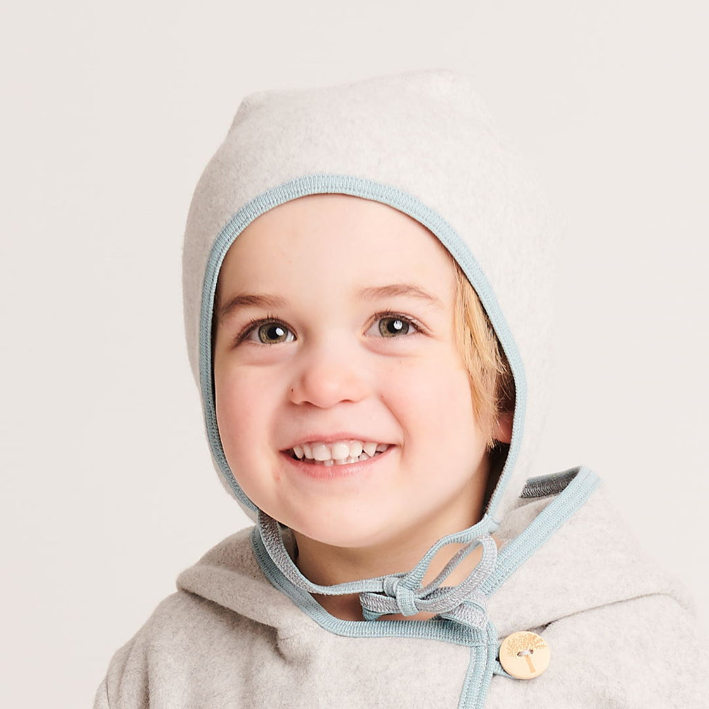 Fleece baby hat with ear flaps "Fleece Grey/Stone Blue" - Cheeky Apple