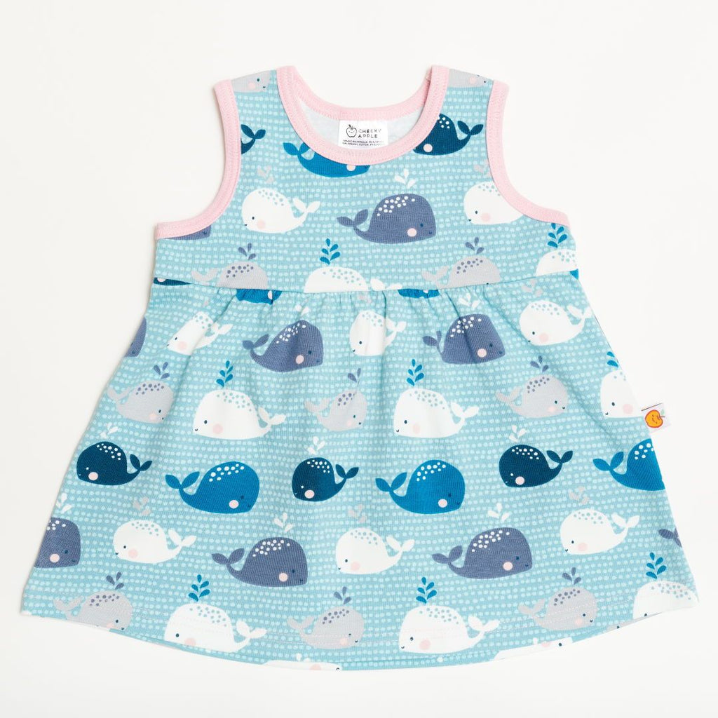 Sleeveless dress "Whales/Baby Pink"