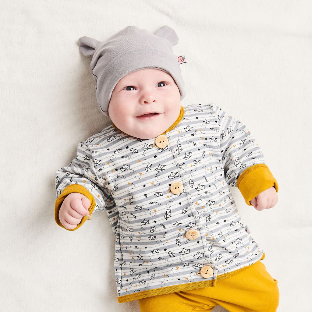 Organic lined baby jacket "My little golden Ship" made from 96% organic cotton and 4% elastane