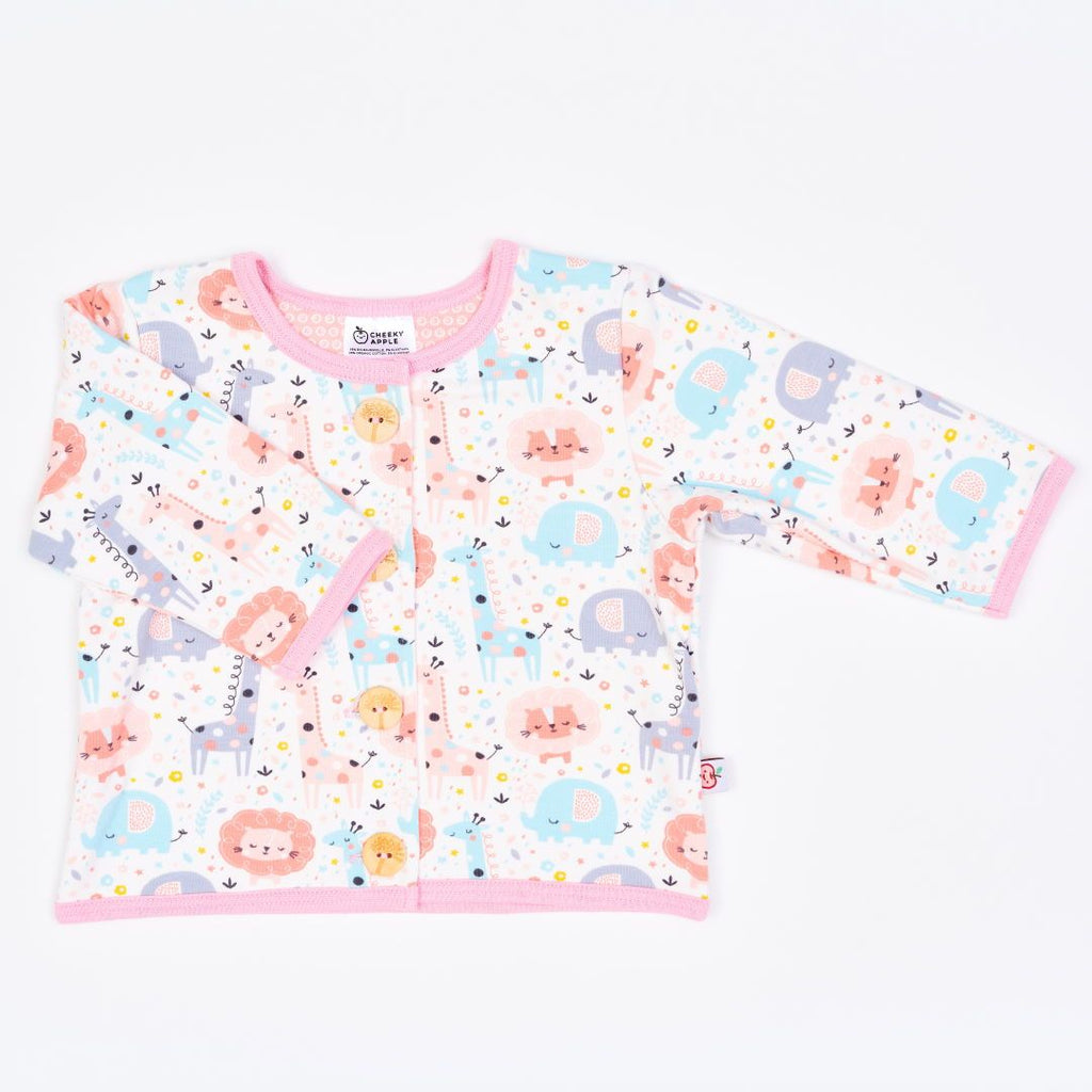 Organic lined baby jacket "Mini Jungle Rose" made from 95% organic cotton and 5% elastane