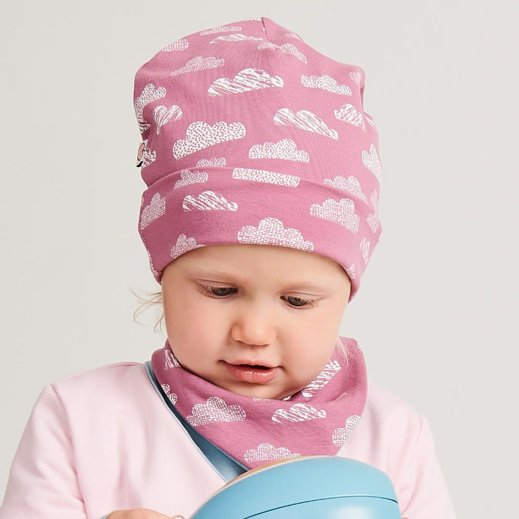 Organic lined baby hat "Clouds Vintage Rose" made from 95% organic cotton and 5% elastane