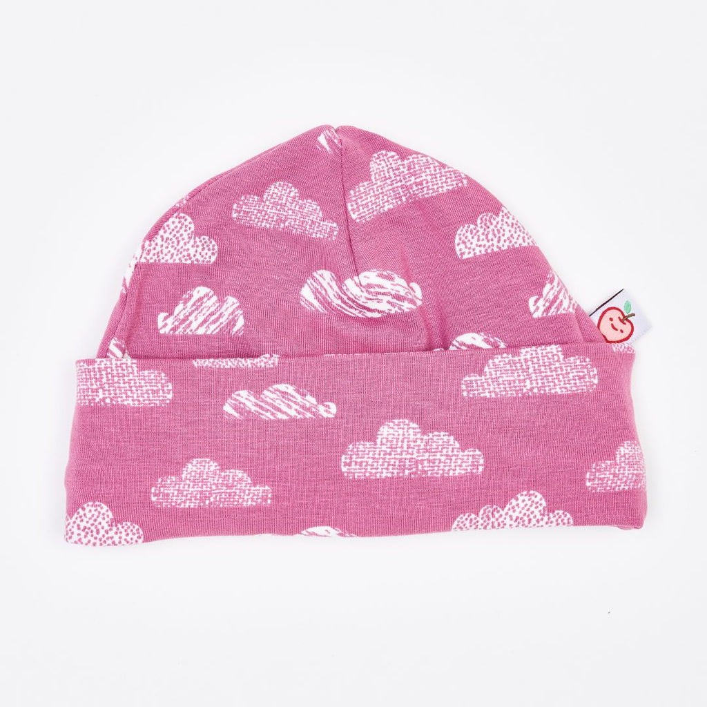 Organic lined baby hat "Clouds Vintage Rose" made from 95% organic cotton and 5% elastane