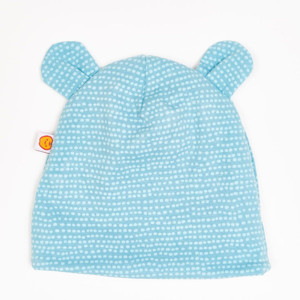 Lined baby hat with ears "Dotted Lines Turquoise"