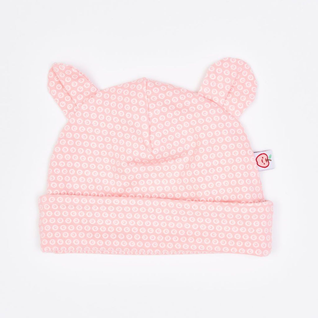 Organic lined baby hat with bear ears "Kuller Peach Rose" made from 95% organic cotton and 5% elastane