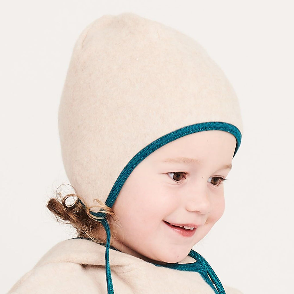 Fleece baby hat with ear flaps "Fleece Nude Marl/Petrol"