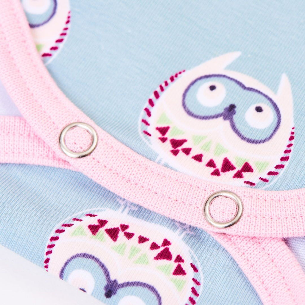 Long-sleeve baby body "Owls Nest/Baby Pink"
