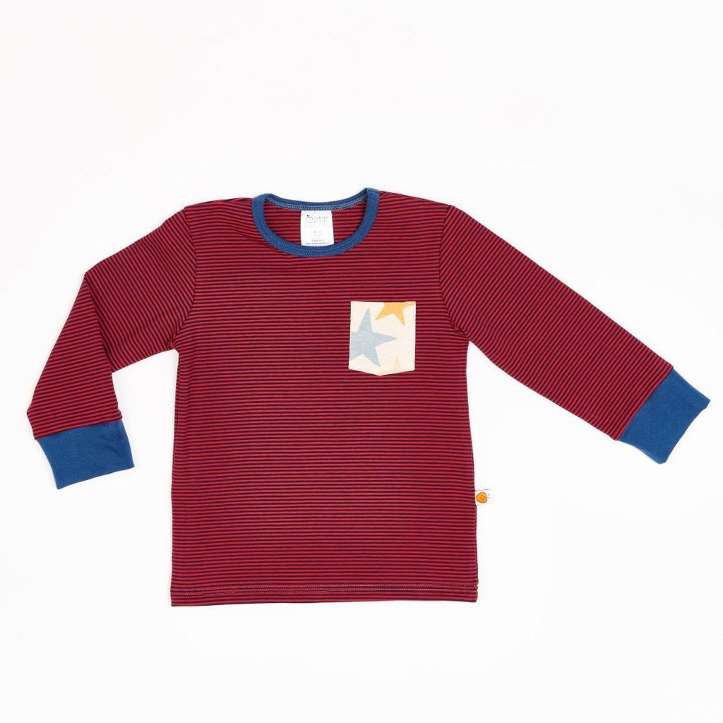 Boys' Long-sleeve top with pocket "Dark-blue & red Stripes | Stars"