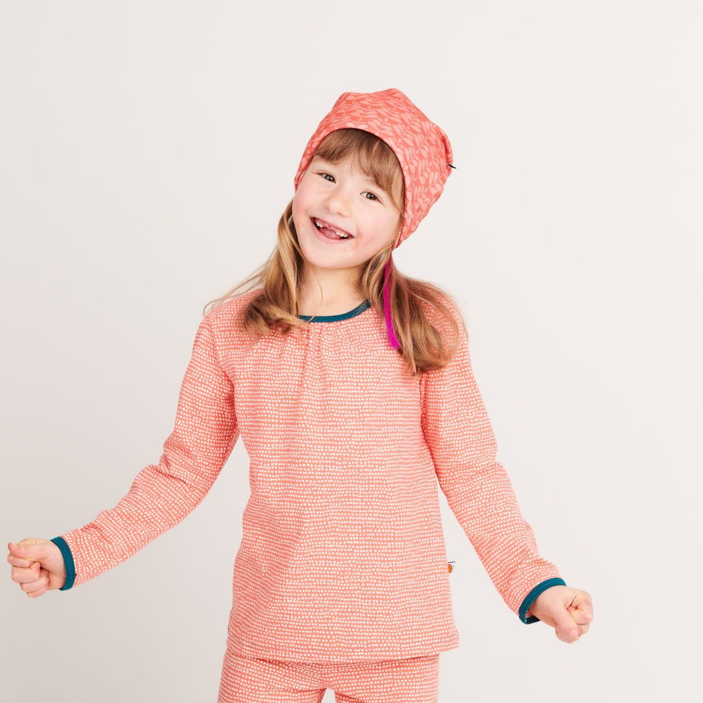 Girls' Long-sleeve Top "Dotted Lines Coral/Petrol"