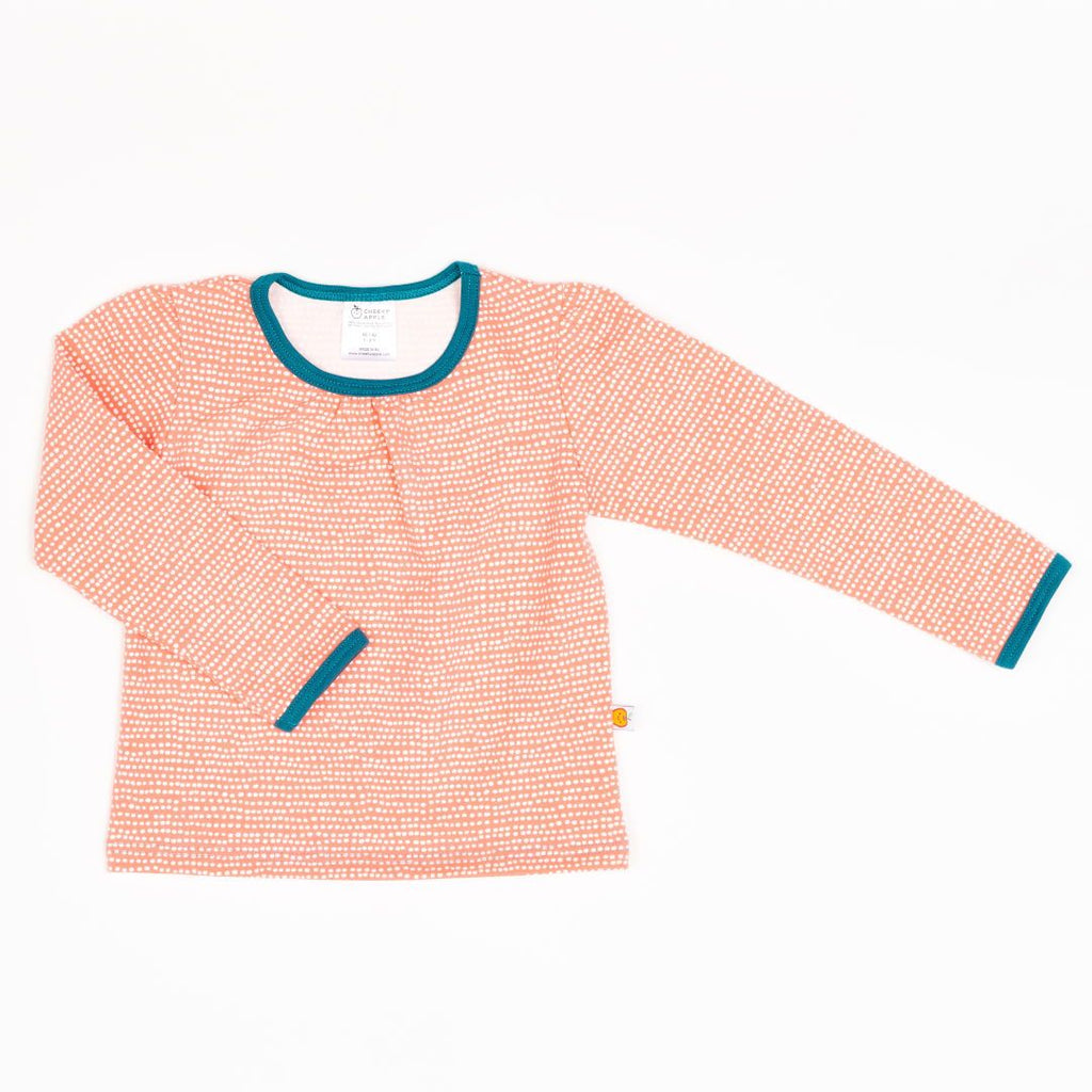 Girls' Long-sleeve Top "Dotted Lines Coral/Petrol"
