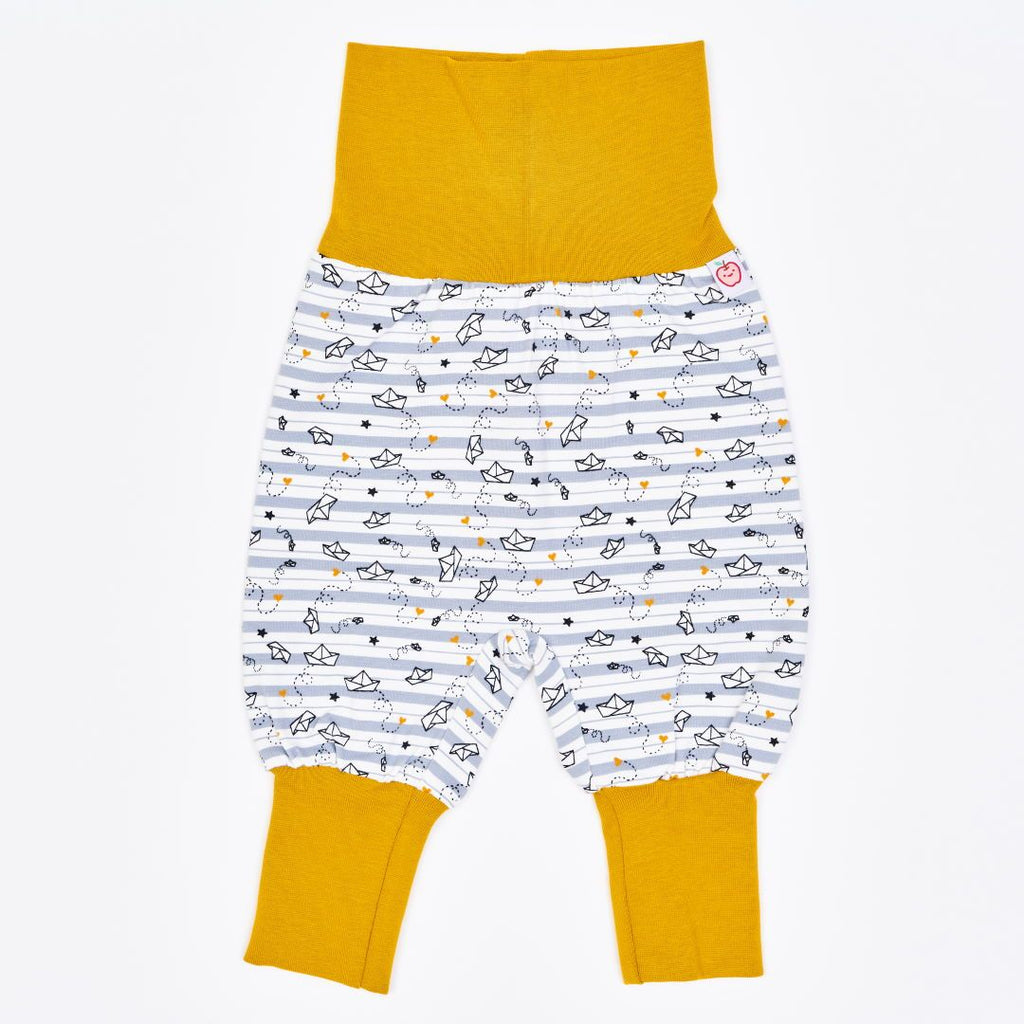 Organic rib pants "My little golden Ship" made from 95% organic cotton and 5% elasthane