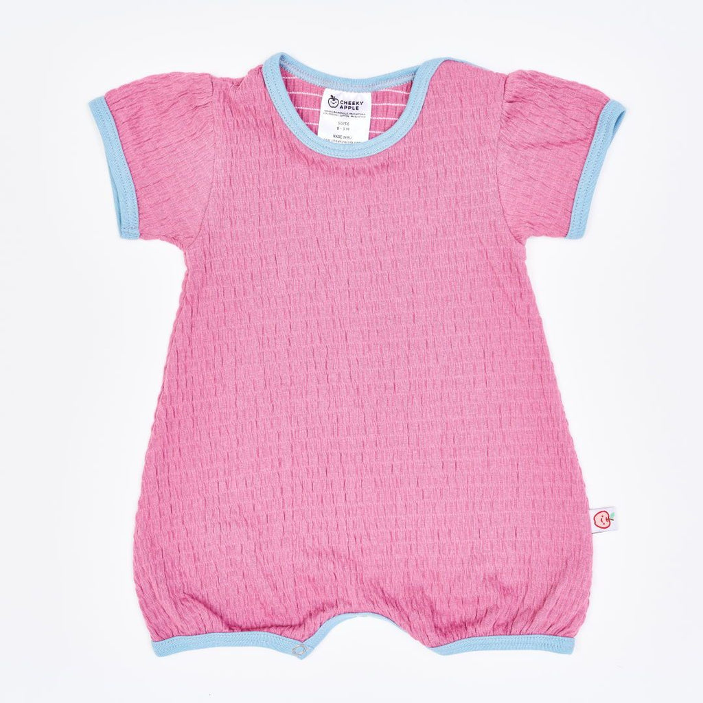 Organic shortsleeve playsuit "Crincle Vintage Rose" made from 95% organic cotton and 5% elastane