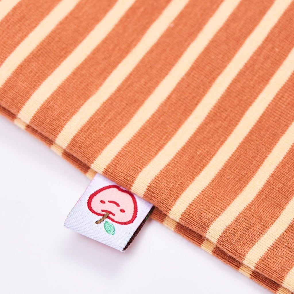 Organic sleeveless romper "Stripes Caramel" made from 95% organic cotton and 5% elastane