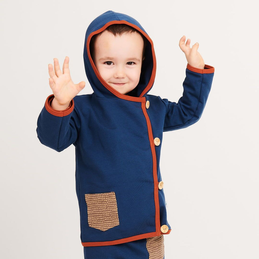 Baby hoodie jacket "Sweat Indigo/Dotted Lines Taupe"