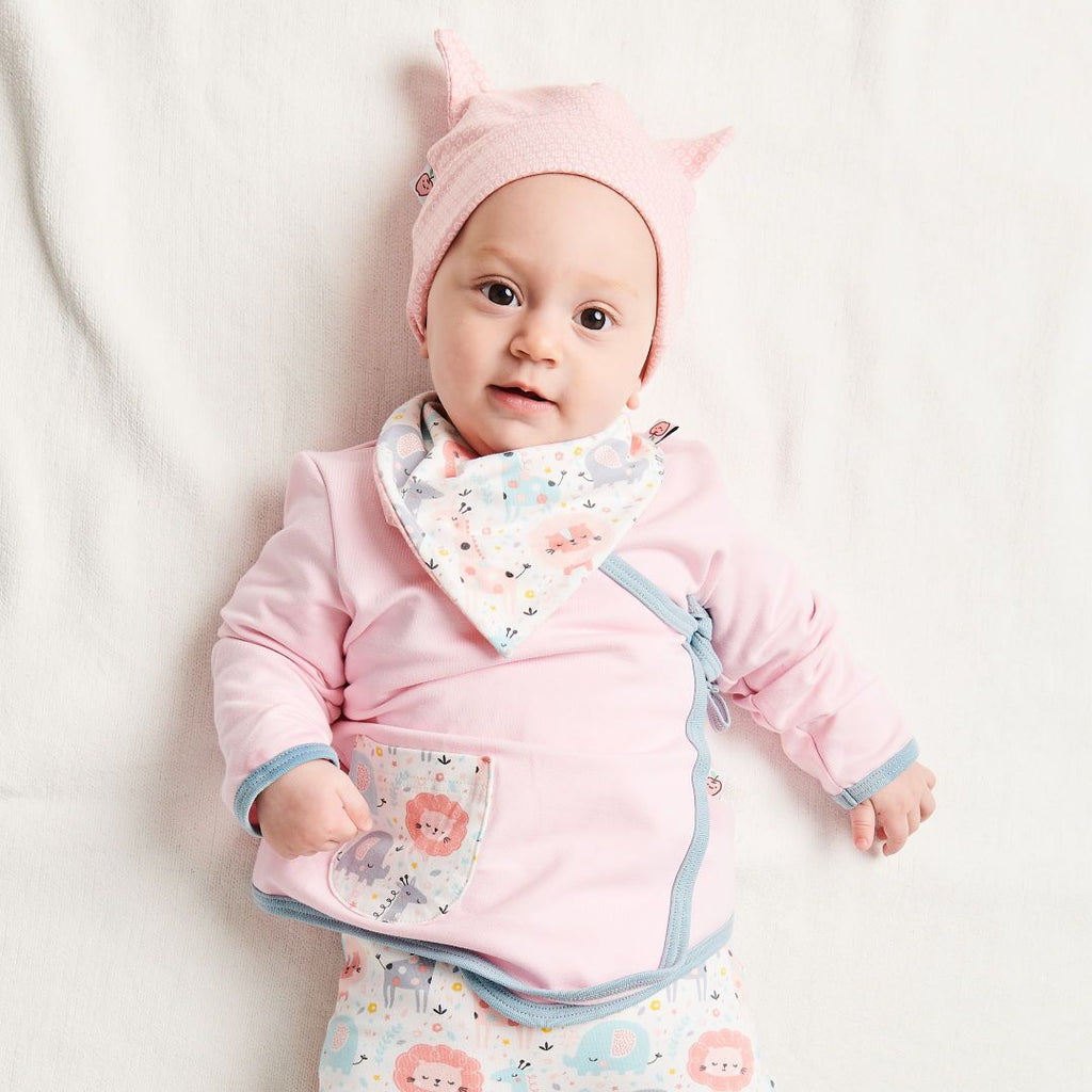 Organic wrap jacket with pocket "Baby Pink | Mini Jungle Rose" made from 95% organic cotton and 5% elastane